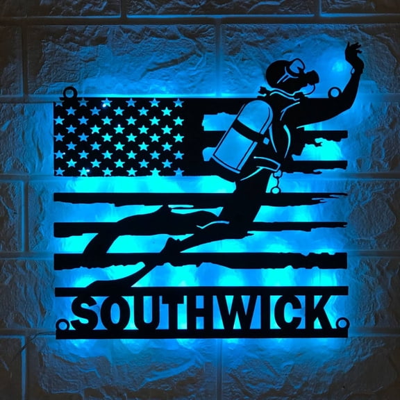 Handmadetneonsign Scuba Diving Metal Wall Art Light, Ocean Metal Sign Wall Decor, Scuba Diving Metal Decor