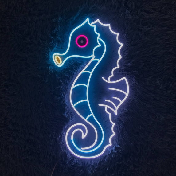 Handmadetneonsign Seahorse Neon Sign, Seahorse Beach Wall Art Decor, Hat Seahorse Fish Wall Decor