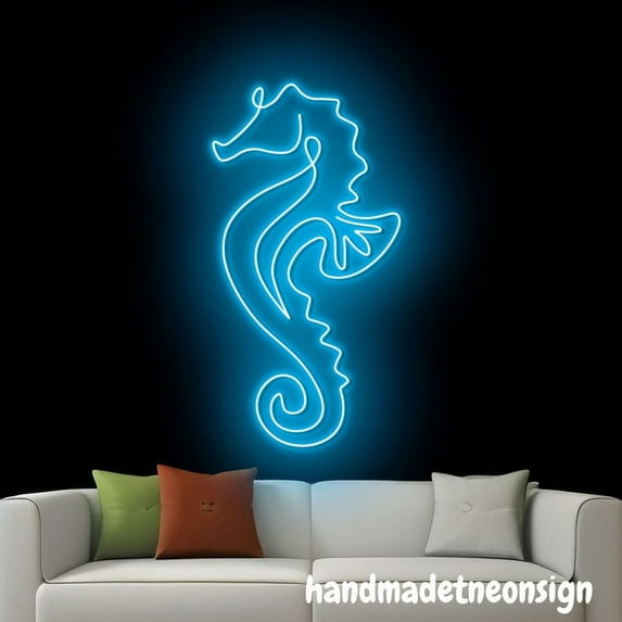 Handmadetneonsign Seahorse Neon Sign, Seahorse Wall Art Decor, Beach Neon Light, Home Wall Decor 60045