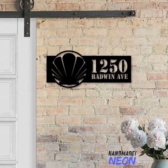 Handmadetneonsign Seashell House Number Metal, Seashell Home Number Metal Sign, Address Wall Decor 047569