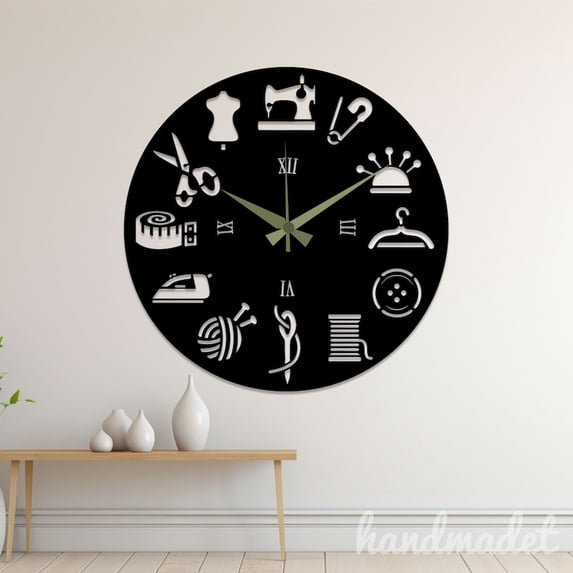 Handmadetneonsign Sewing Wall Clock Unique, Year Date Round Wall Clock, Text Oversize Wall Clock 59616