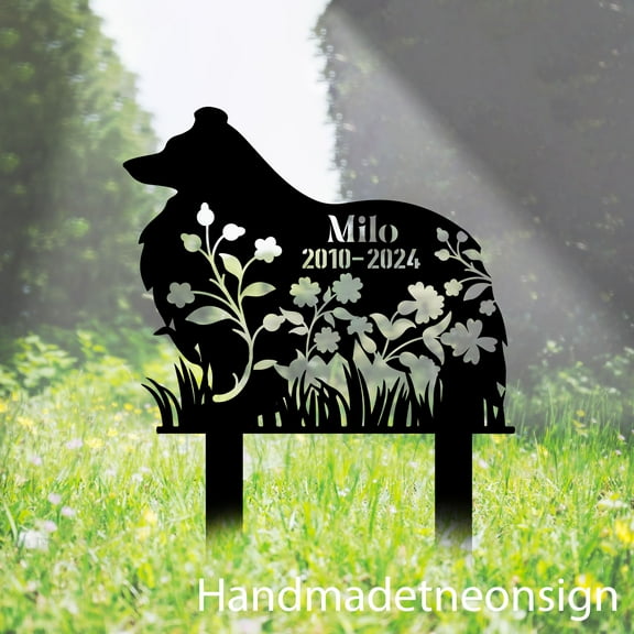 Handmadetneonsign Shetland Sheepdog Metal With Stake, Dog Metal Name Sign Stake, Dog Metal Stake Decor 67060