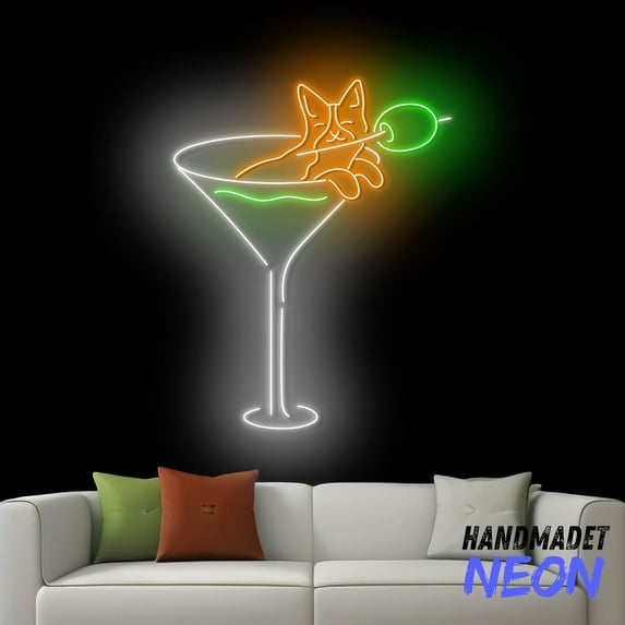 Handmadetneonsign Shiba In A Martini Neon Sign, Martini Neon Light, Bar Wall Art, Dog Home Wall Decor 92436