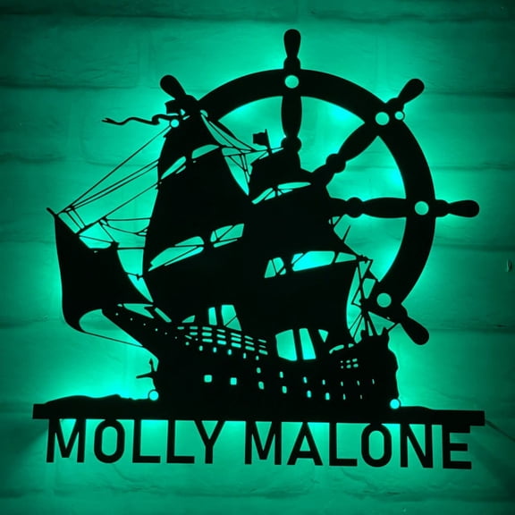 Handmadetneonsign Ship Boat Metal Wall Art Light, Ship Metal Sign Wall Decor, Ocean Metal Decor