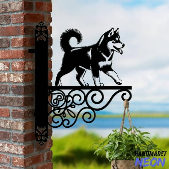 Handmadetneonsign Siberian Husky Hanging Bracket, Dog Hanging Basket, Hanging Bracket For Garden 044672