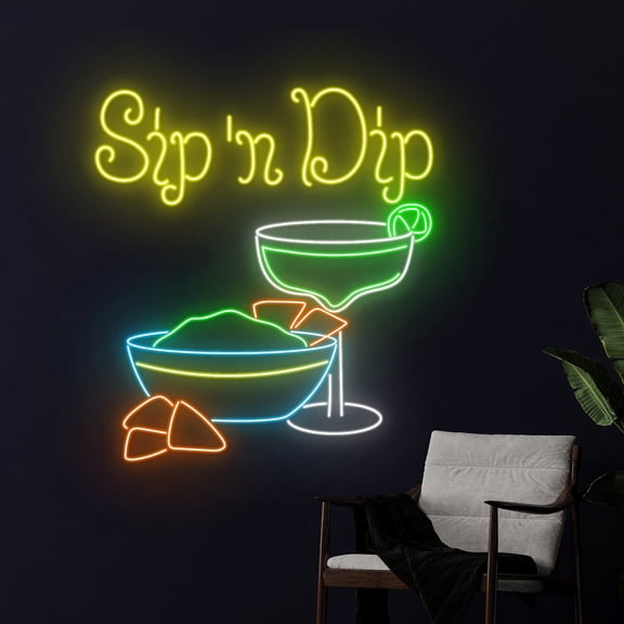 Handmadetneonsign Sip N Dip Neon Sign, Margarita LED Light, Nachos Chip Neon , Wall Art, Wall Decor
