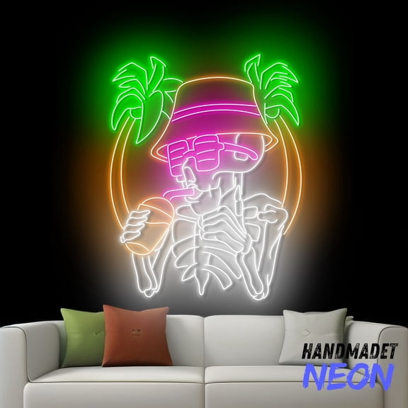 Handmadetneonsign Skeleton Drink Boba Tea Neon Sign, Skeleton Led Sign, Bubble Tea Neon Light 92758