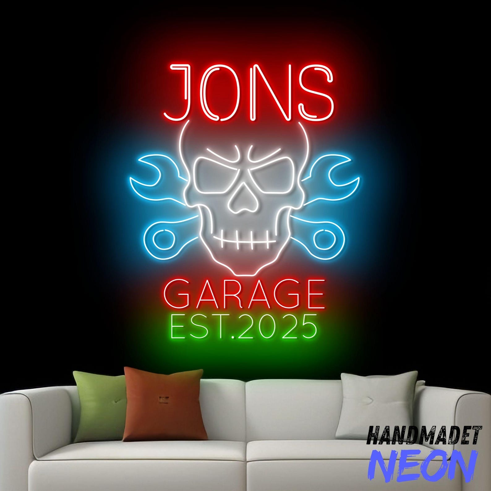 Handmadetneonsign Skeleton Garage Neon Sign Skull Garage Mechanic Wall ...