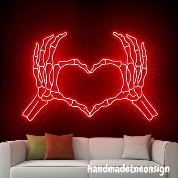 Handmadetneonsign Skeleton Hand Heart Neon Sign, Skeleton Hand Wall Art Decor, Home Bar Pub Wall Decor 60824
