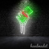 Handmadetneonsign Skeleton Hand Holding Money Neon Sign, Skeleton Hand Wall Art Decor, Bar Beer Wall Decor 53657