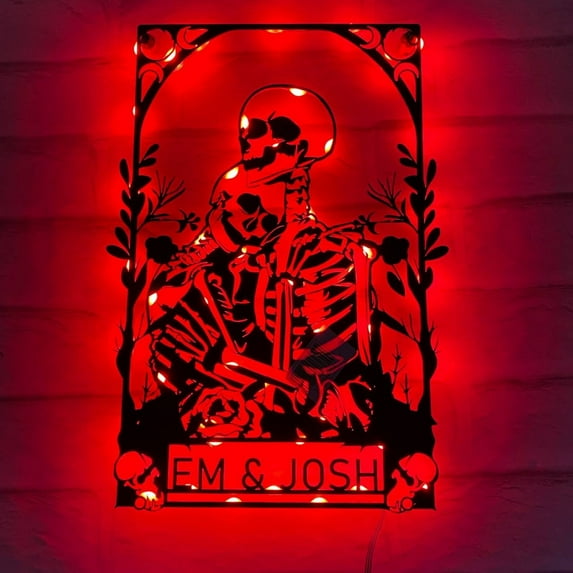 Handmadetneonsign Skeleton Metal Wall Art Light, Skeleton Metal Sign Wall Decor, Skeleton Halloween Metal Decor