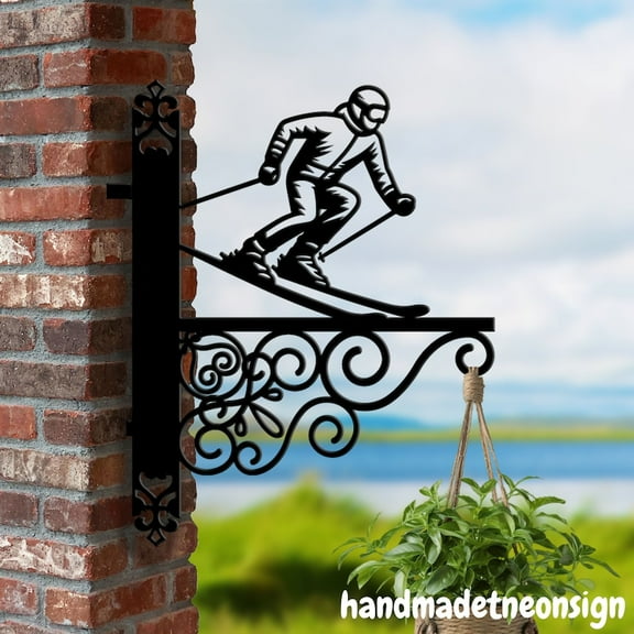 Handmadetneonsign Skiing Hanging Bracket, Skiing Hanging Basket, Player Hanging Bracket For Garden 041693