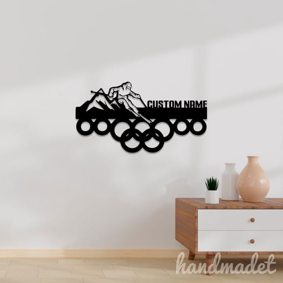 Handmadetneonsign Skiing Name Medal Hanger Metal Wall Art Light, Skiing Player Metal Sign Wall Decor, Sport Game Metal Decor 46001