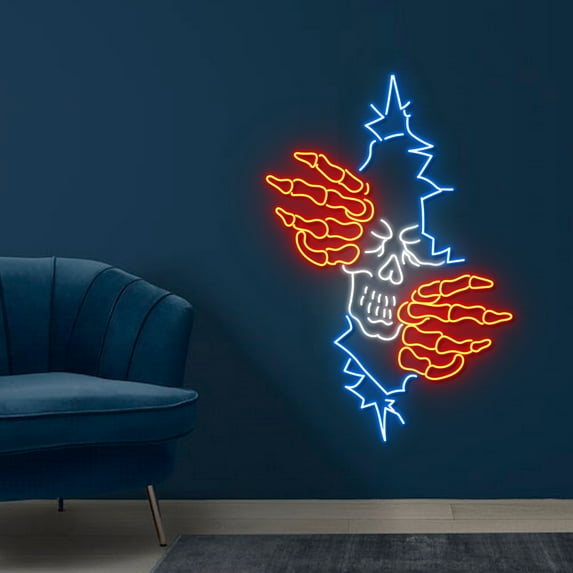 Handmadetneonsign Skull Breaking Led Neon Sign, Skull Neon Sign, Wall Decor, Skull Art Sign