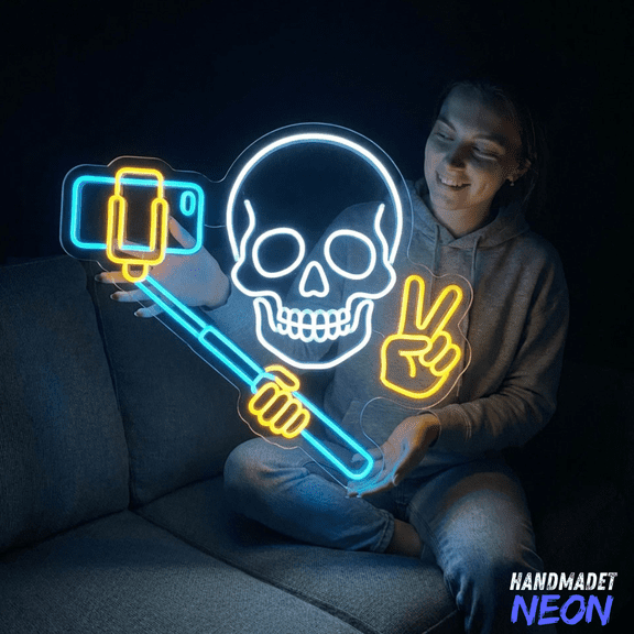 Handmadetneonsign Skull Neon Sign, Skeleton Led Light, Game Room Sign