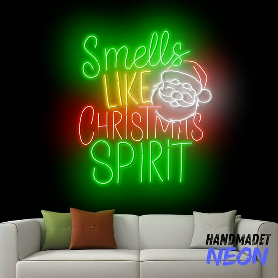 Handmadetneonsign Smells Like Christmas Spirit Neon Sign, Funny Christmas Led Sign, Santa Wall Art, Xmas Quote Decor 81580