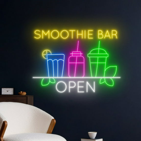 Handmadetneonsign Smoothie Bar Open Neon Sign, Smoothie Fruit Wall Art Decor, Drink Store Wall Decor