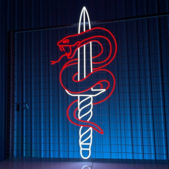 Handmadetneonsign Snake And Sword Neon Sign, Snake Wrapping Around Sword Wall Art Decor, Home Wall Decor