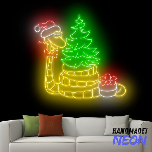 Handmadetneonsign Snake Christmas Neon Sign, Christmas Snake Led Sign, Best Gift, Snake Home Wall Decor 77814