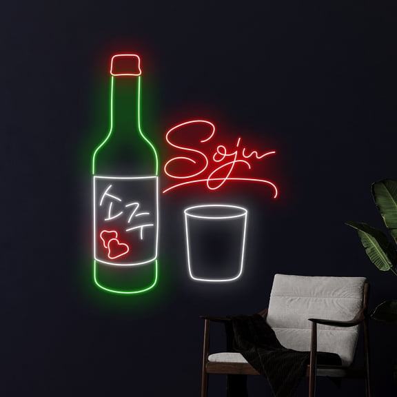 Handmadetneonsign Soju Neon Sign, Soju Glass Shot Neon Light, Soju Bottle Led Light, Korean Soju