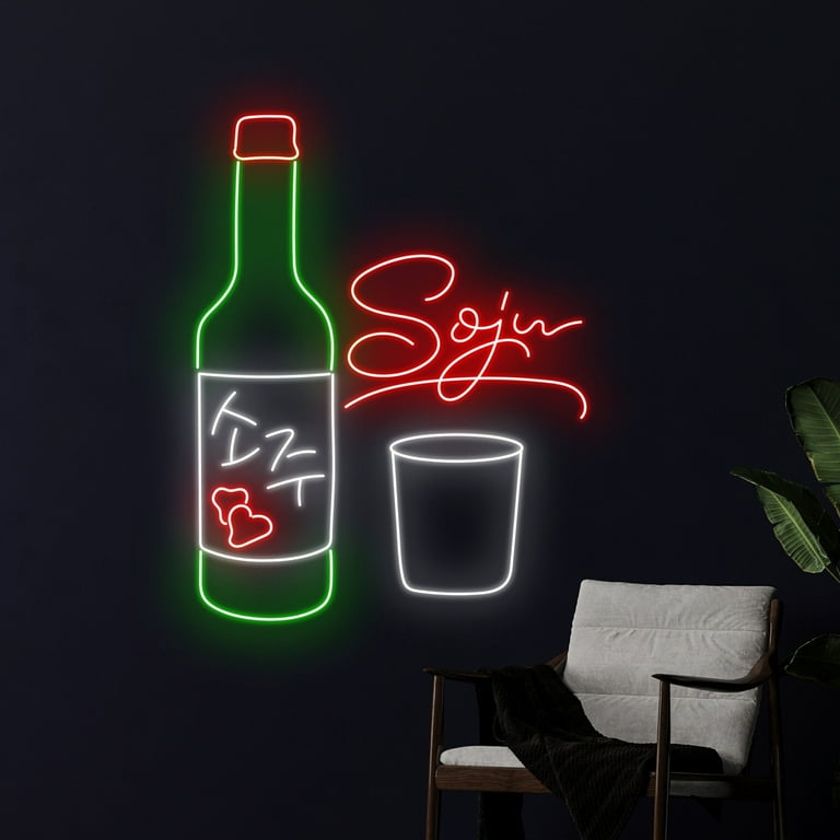 Handmadetneonsign Soju Neon Sign, Soju Glass Shot Neon Light