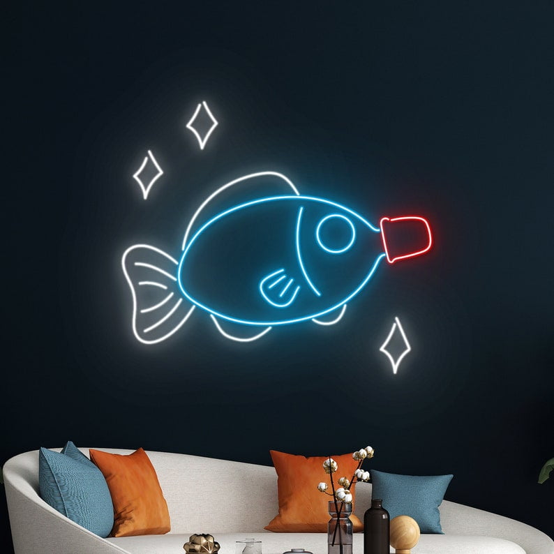 Handmadetneonsign Soy Sauce Fish Led Sign, Cute Fish Neon Sign, Aquarium decor Neon Sign, Cute