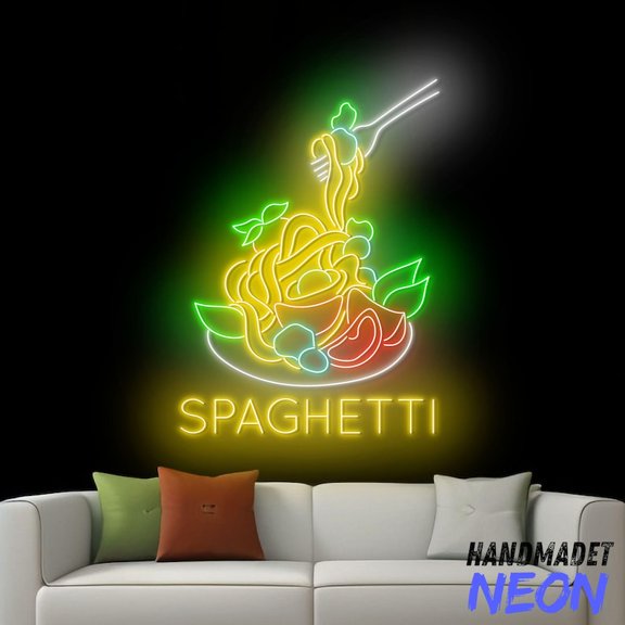 Handmadetneonsign Spaghetti Neon Sign, Pasta Led Sign, Italian Noodle Neon Light, Food Store Wall Decor 76975