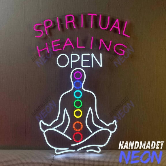 Handmadetneonsign Spiritual Healing Neon Sign, Crystal Shop Wall Art, Chakra Decor 135999