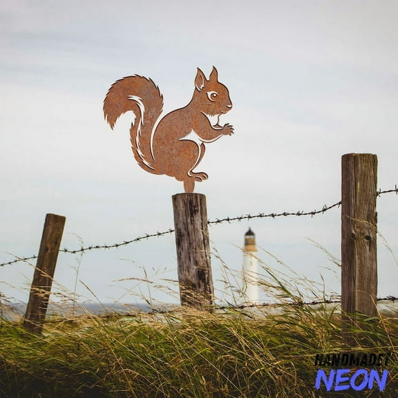 Handmadetneonsign Squirrel Metal Rusty Tree Stake, Animal Garden Tree Stake, Metal Tree Stake Decor 046006