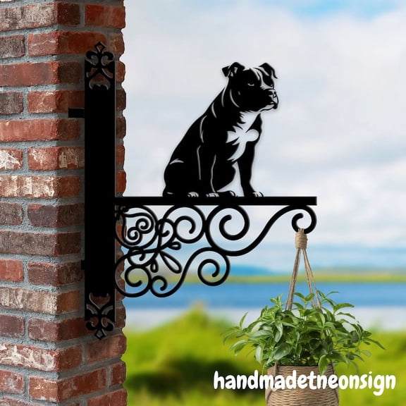 Handmadetneonsign Staffordshire Bull Terrier Hanging Bracket, Dog Hanging Basket, Hanging Bracket For Garden 042212