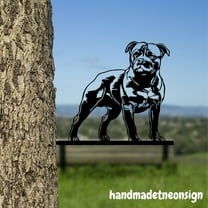 Handmadetneonsign Staffordshire Bull Terrier On Branch Metal Tree Stake, Bull Terrier Garden Tree Stake 70041