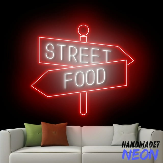 Handmadetneonsign Street Food Arrow Neon Sign, Text Arrow Wall Art, Fast Food Store Direction Decor 74660
