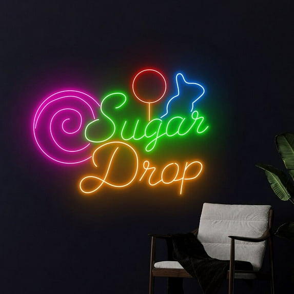 Handmadetneonsign Sugar Drop Candy Neon Sign, Lollipop Candy Store Wall Art Decor, Candy Store Wall Decor