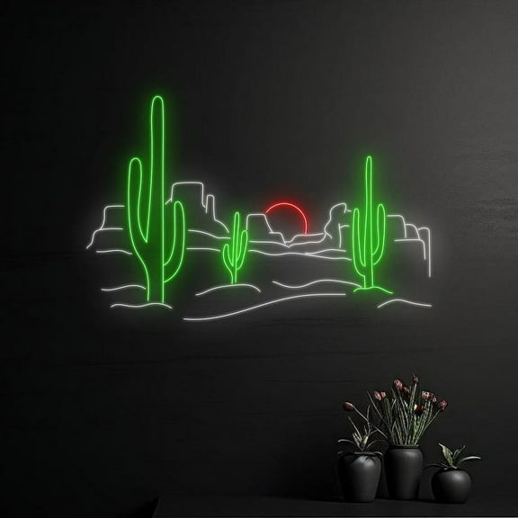 Handmadetneonsign Sun Desert Cactus Neon Light, Cactus Desert Sun Neon Sign, Cactus LED Light