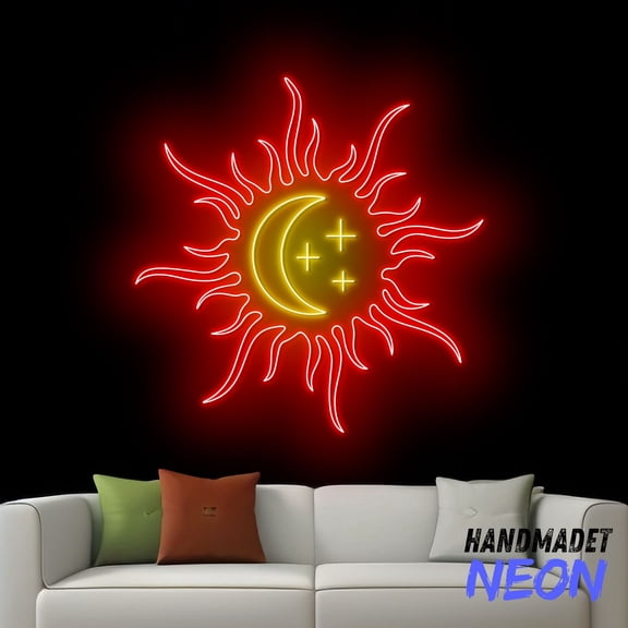 Handmadetneonsign Sun Moon Neon Sign, Sun and Moon Wall Art Light, Moon Son Interior Home Wall Decor 78760