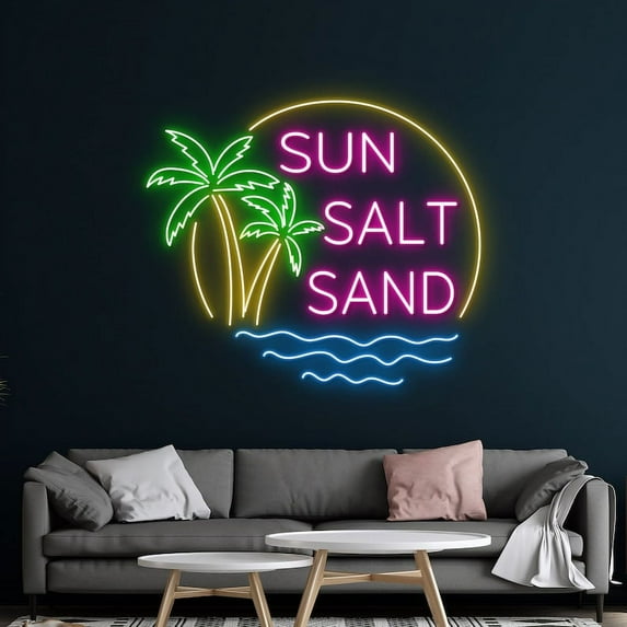 Handmadetneonsign Sun Salt Sand Neon Sign, Summer Neon Sign, LED Neon Sign, Summer Party Decor, Welcome Sign, Party Atmosphere Room Decor, Wall Décor