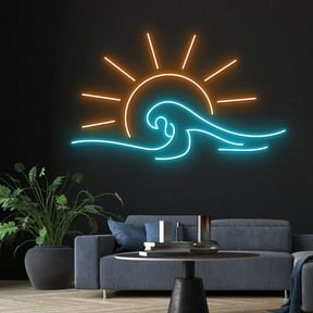 Handmadetneonsign Sun & Wave Neon Sign, Sunrise Sunset Neon Light, Beach Led Light, Wind Neon Sign, Sea Led Sign, Wall Décor