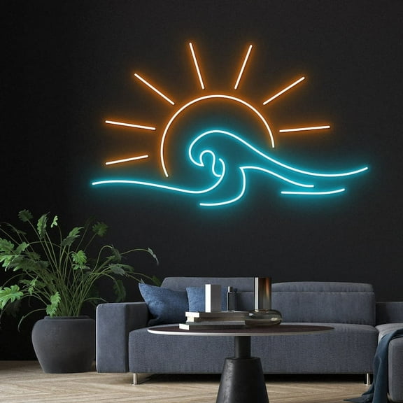 Handmadetneonsign Sun & Wave Neon Sign, Sunrise Sunset Neon Light, Beach Led Light, Wind Neon Sign, Sea Led Sign, Wall Décor