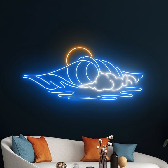Handmadetneonsign Sun Wave Neon Sign, Wave Sun Led Sign, Sunset Led Light, Ocean Island Neon Light