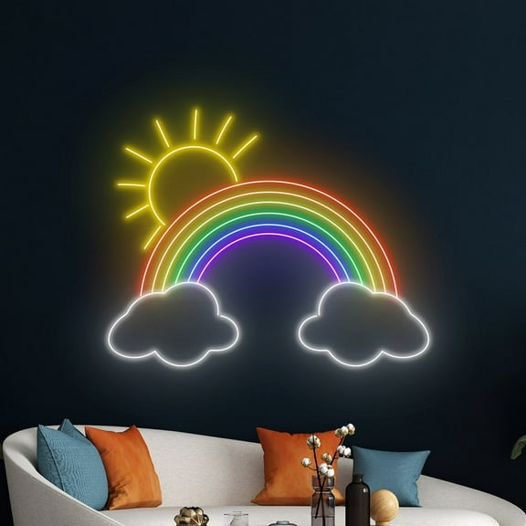 Handmadetneonsign Sunbright And Rainbow Neon Sign, Sun And Rainbow Neon Light, Rainbow Led Light
