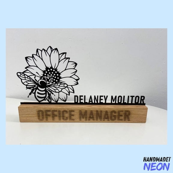 Handmadetneonsign Sunflower Desk Name Plate, Bee Sunflower Nameplate For Desk, Office Name Plate 043696