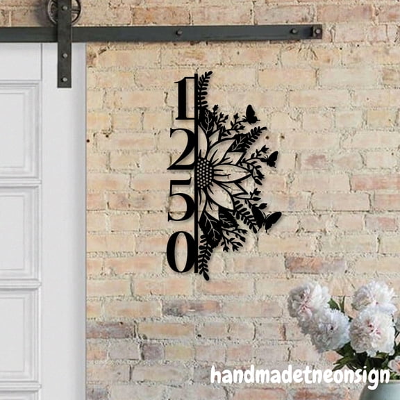 Handmadetneonsign Sunflower House Number, Flower Home Address Metal, Custom House Address Sign 70198
