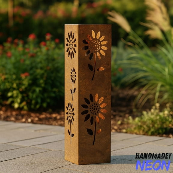 Handmadetneonsign Sunflower Metal Garden Column, Outdoor Plant Stand, Sunflower Garden Decor 135542