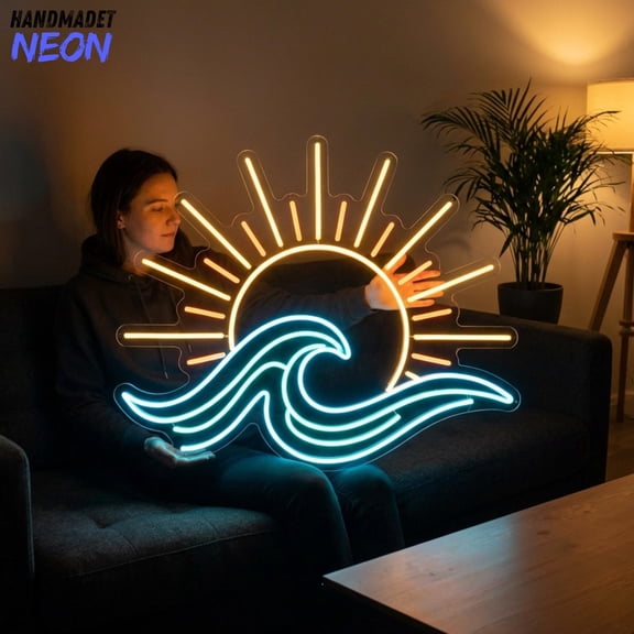 Handmadetneonsign Sunset Neon Sign, Ocean Waves Led Sign, Beach Home Decor