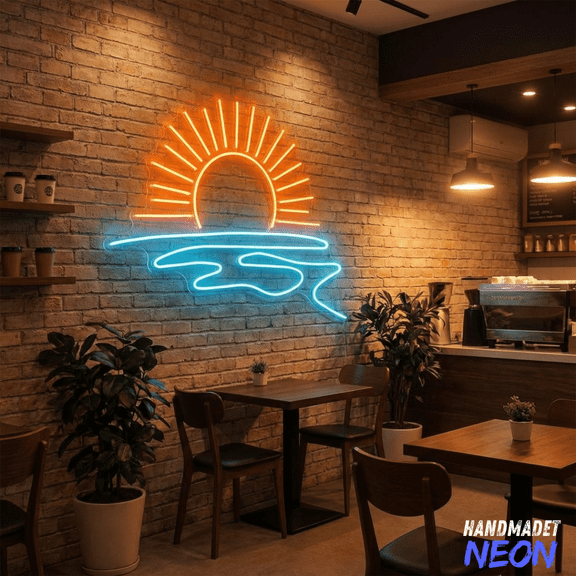Handmadetneonsign Sunset Neon Sign, Ocean Waves Led Sign, Home Wall Decor