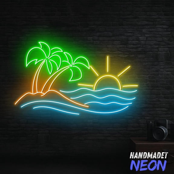 Handmadetneonsign Sunset Neon Sign, Tropical Beach Decor, Palm Tree Sign