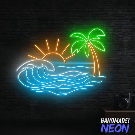 Handmadetneonsign Sunset Neon Sign, Tropical Beach Led Light, Living Home Decor