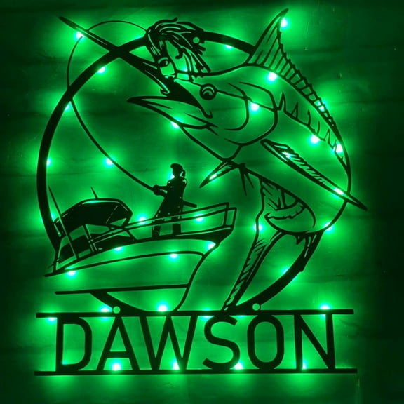 Handmadetneonsign Swordfish Fishing Metal Wall Art Light, Swordfish Metal Sign Wall Decor, Fishing Metal Decor