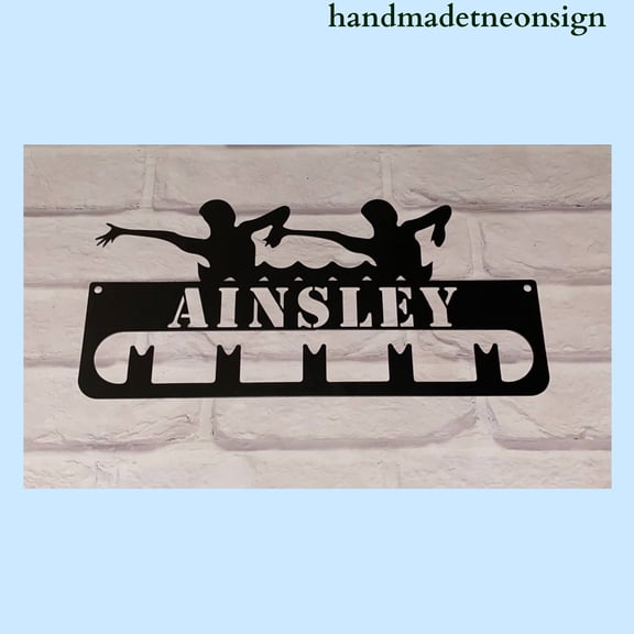 Handmadetneonsign Synchronized Swimming Medal Hanger, Swimmer Metal Holder, Sport House Metal Wall Decor 038626