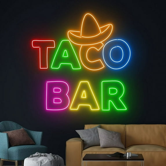 Handmadetneonsign Taco Bar Neon Sign, Tacos LED Sign, Taco Neon Light, Tacos Chef LED Light